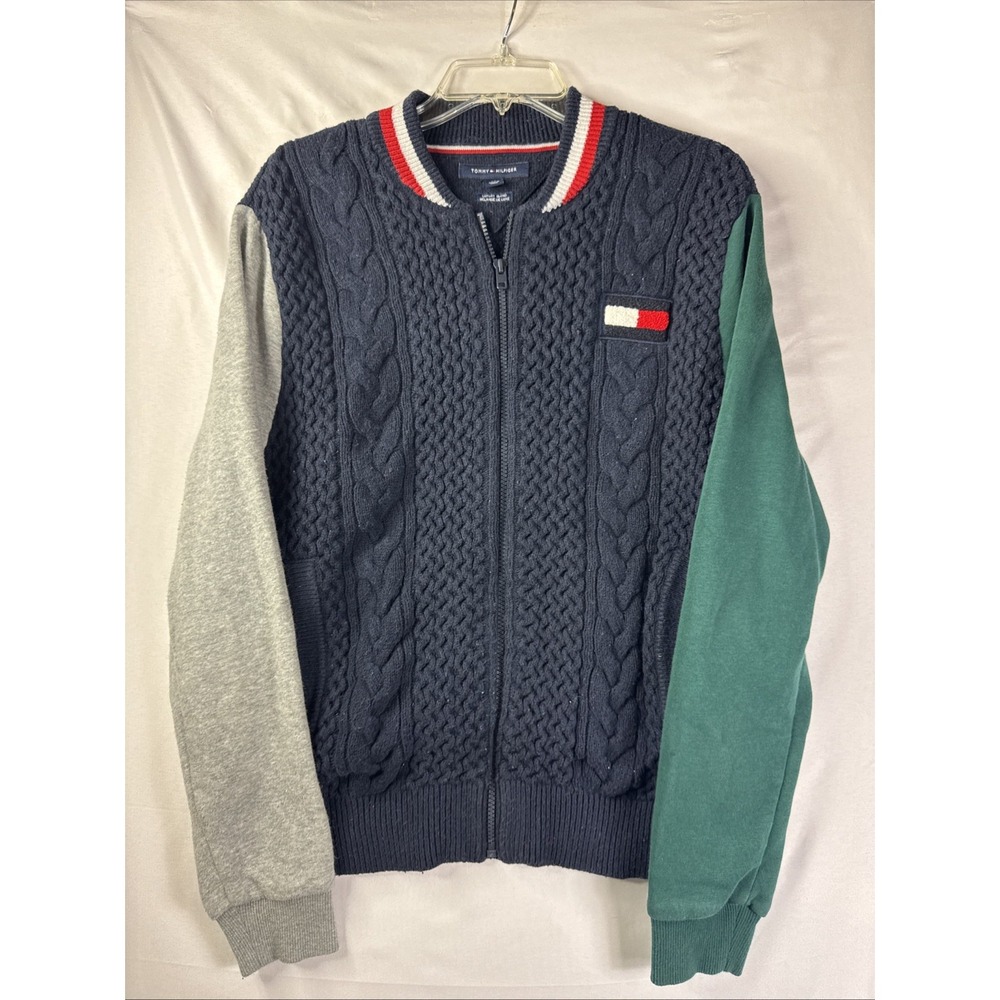 Tommy Hilfiger Cable Knit Weave Full Zip Sweater Bomber‎ Multicolor Mens Small S
